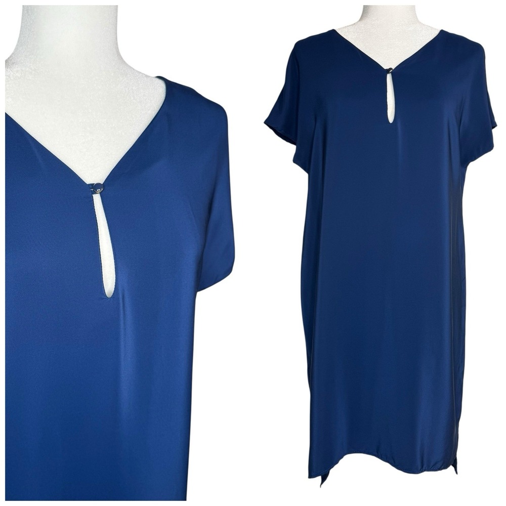 Amanda Uprichard M 100% Liquid Silk‎ Shift Dress Blue Career Office Made In USA